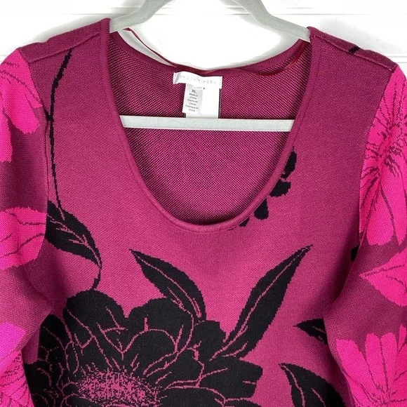 London Times NWT Women'sBell Sleeve Floral Print Sheath Sweater Dress Size XL